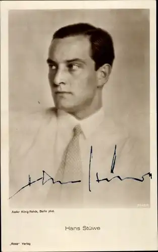 Ak Schauspieler Hans Stüwe, Portrait, Ross Verlag 3143/1, Autogramm