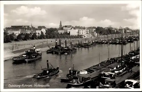 Ak Ruhrort Duisburg im Ruhrgebiet, Hafen, Schiffe, Stadt