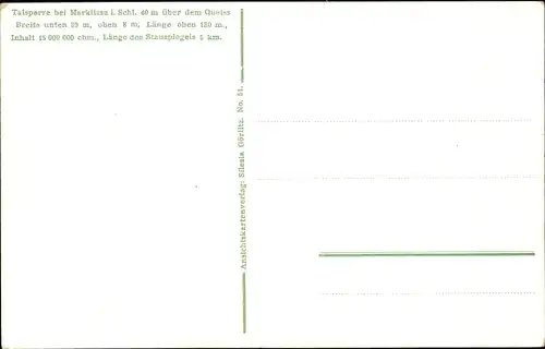 Ak Leśna Marklissa Schlesien, Queis Talsperre