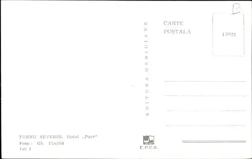 Ak Turnu Severin Rumänien, Hotel Parc, Denkmal