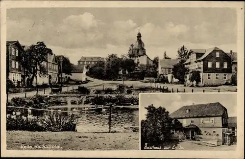 Ak Keila Thüringen, Teilansicht, Teich, Gasthaus zur Linde