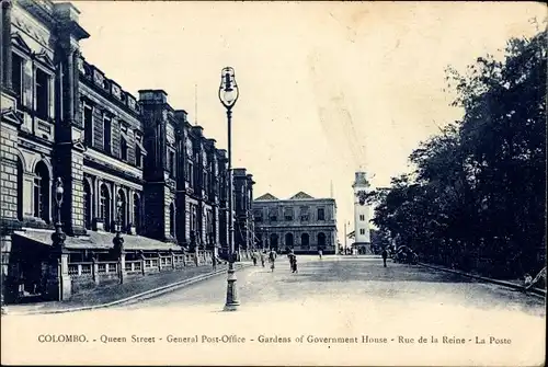 Ak Colombo Ceylon Sri Lanka, Queen Street, General Post Office, Government House