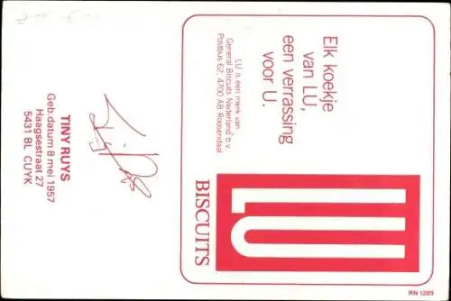 Autogrammkarte Fußballspieler Tiny Ruys, Fortuna Sittard