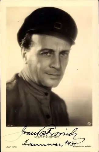 Ak Schauspieler Iwan Petrovich, Portrait, Mütze, Autogramm