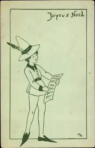 Künstler Ak Glückwunsch Weihnachten, Junge singt ein Weihnachtslied