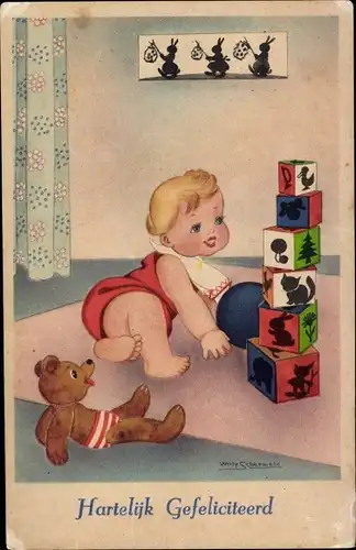 Künstler Ak Schermele, Willy, Glückwunsch Geburtstag, Kind, Teddy, Spielzeuge