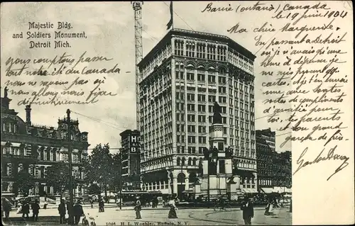 Ak Detroit Michigan USA, majestätisches Gebäude, Soldatendenkmal