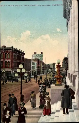 Ak Seattle Washington USA, Third Avenue vom Postamt