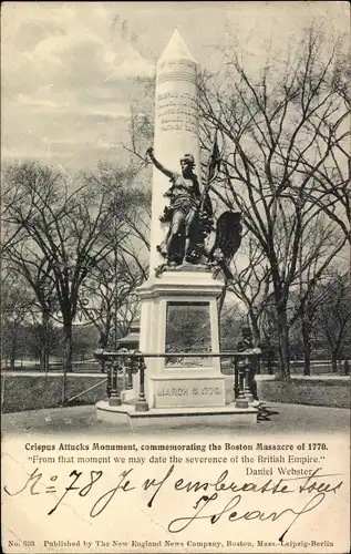 Ak Boston Massachusetts USA, Massaker von Boston, Crispus Attucks Memorial