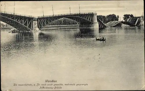 Ak Warszawa Warschau Polen, Mehrmals gesprengte Brücke, Kriegszerstörungen, I WK