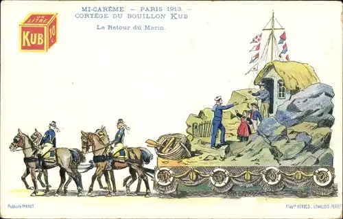 Künstler Ak Mi Carème, Paris 1913, Cortège du Bouillon Kub, Le Retour du Marin
