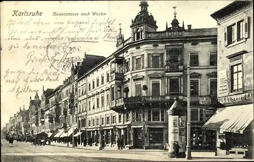 Ak Karlsruhe in Baden Württemberg, Blick in die Kaiserstraße, Geschäfte, Friseur, Restaurant