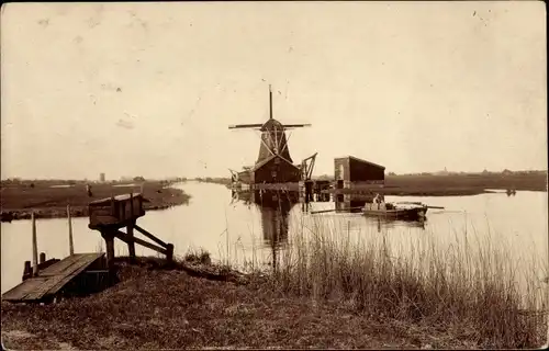 Ak Krommenie Zaanstad Nordholland Niederlande, Windmühle, Boot