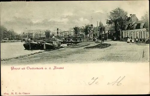 Ak Ouderkerk aan de Amstel Nordholland, Straßenpartie, Boote