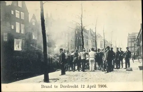 Ak Dordrecht Südholland Niederlande, Brand 12. April 1906, Feuerwehr