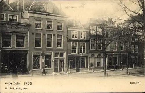 Ak Delft Südholland Niederlande, Oude Delft, Häuser mit Geschäften