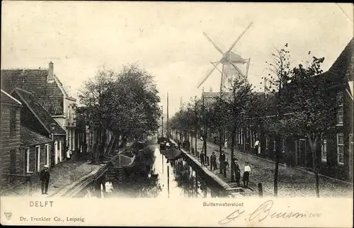 Ak Delft Südholland Niederlande, Buitenwatersloot, Molen