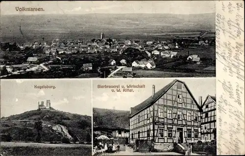 Ak Volkmarsen in Hessen, Panorama, Kugelsburg, Bierbrauerei und Wirtschaft W. Ritter