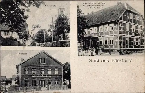 Ak Edesheim Northeim in Niedersachsen, Schulstraße, Schule, Molkerei, Gasthof, Geschäftshaus