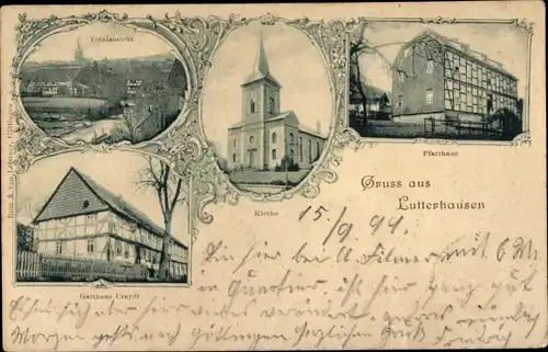 Ak Lutterhausen Hardegsen Niedersachsen, Kirche, Pfarrhaus, Gasthaus Creydt