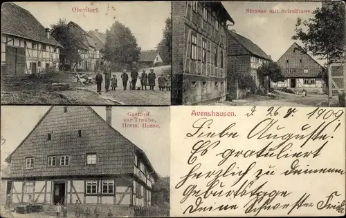 Ak Avenshausen Avendshausen Einbeck in Niedersachsen, Oberdorf, Schulhaus, Gasthof zur Traube