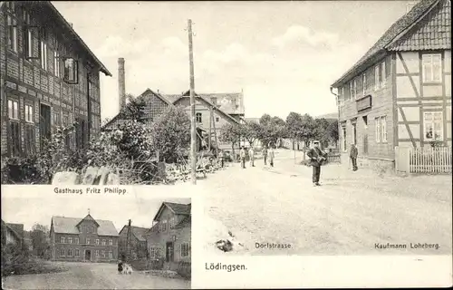 Ak Lödingsen Adelebsen Niedersachsen, Dorfstraße, Kaufmann Lohrberg, Gasthaus Fritz Philipp