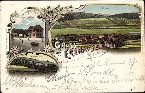 Litho Erzhausen Einbeck in Niedersachsen, Gesamtansicht, Gasthof Ernst Foss, Klippen