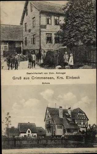 Ak Crimmensen Krimmensen Dassel im Solling, Gastwirtschaft Hch. Antvogel, Schule