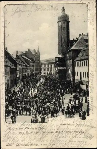 Ak Weida in Thüringen, Marktplatz, Festzug 25. Jubiläum des Kriegervereins