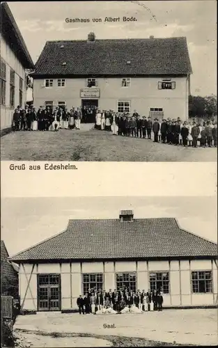 Ak Edesheim Northeim in Niedersachsen, Gasthaus Albert Bode, Anwohner, Saal, Gäste