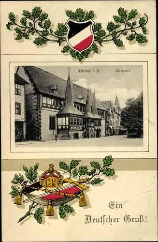 Passepartout Ak Einbeck in Niedersachsen, Rathaus, Deutscher Gruß, Wappen