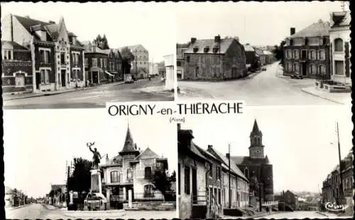 Ak Origny und Thiérache Aisne, Denkmal, Platz, Straßenpartie