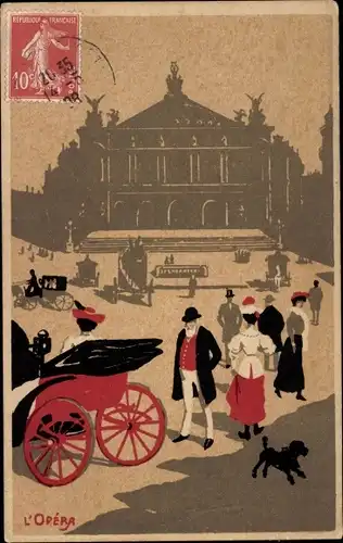 Künstler Ak Paris IX, Die Oper, Kutsche, Hund
