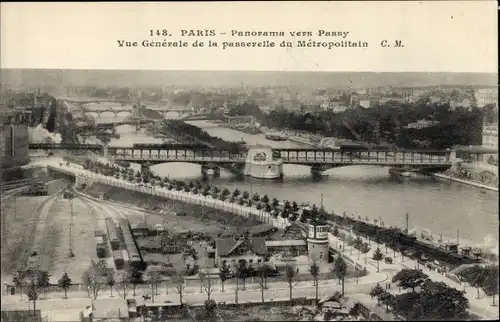 Ak Paris XVI Passy, Gesamtansicht der Metropolitain-Fußgängerbrücke