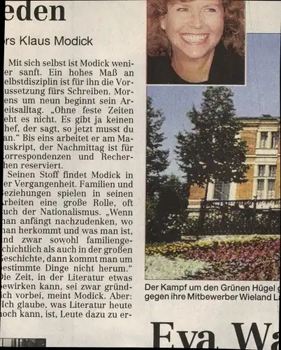 Foto Klaus Modick rauchend, Zeitungsartikel