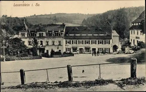 Ak Lauenstein Altenberg im Erzgebirge, Marktplatz, Hotel Stadt Teplitz