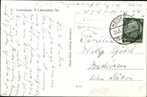 Ak Löwenhain Altenberg Erzgebirge, Gasthof Jägerhaus, Gesamtansicht