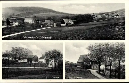 Ak Löwenhain Altenberg Erzgebirge, Teilansicht, Schule, Schülerheim