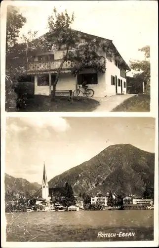 Foto Ak Rottach Egern in Oberbayern, Ortsansicht, Kirche, Wohnhaus