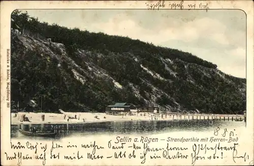 Ak Ostseebad Sellin auf Rügen, Strand, Herrenbad