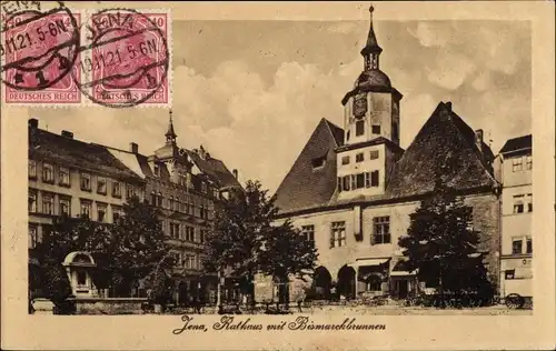 Ak Jena in Thüringen, Rathaus, Bismarckbrunnen
