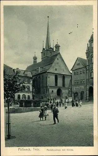 Ak Pößneck in Thüringen, Marktbrunnen, Kirche