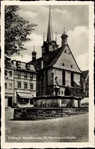 Ak Pößneck in Thüringen, Marktbrunnen, St. Maritius, Kirche