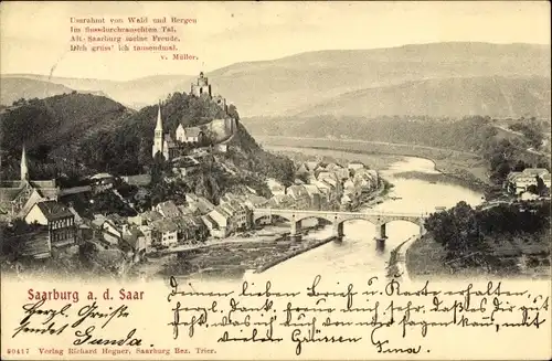 Ak Saarburg an der Saar Bezirk Trier, Panorama, Brücke, Gedicht