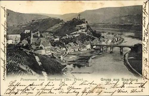 Ak Saarburg an der Saar Bezirk Trier, Panorama, Brücke