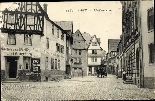 Ak Diez an der Lahn, Pfaffengasse, Bäckerei, Wirtschaft Carl Birlenbach