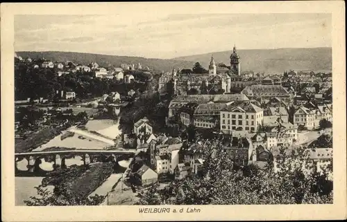 Ak Weilburg an der Lahn Hessen, Luftbild, Brücke