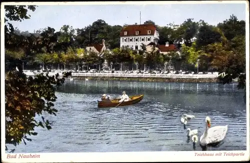 Ak Bad Nauheim in Hessen, Teichhaus, Teichpartie, Schwäne