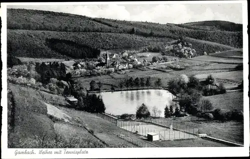 Ak Gambach Münzenberg in Hessen, Weiher, Tennisplatz