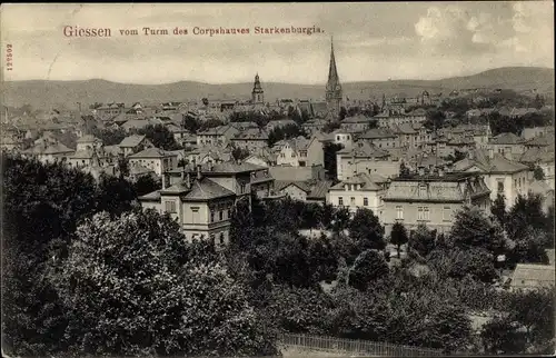 Ak Gießen an der Lahn Hessen, Blick vom Turm des Cospshauses Starkenburgia